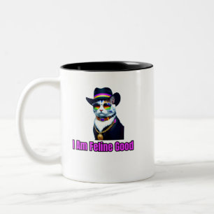 Eine Katze mit einer Fedora und Sonnenbrille Zweifarbige Tasse