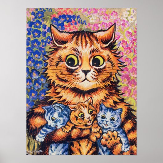Eine Katze mit ihren Kätzchen von Louis Wain Poster (Vorne)