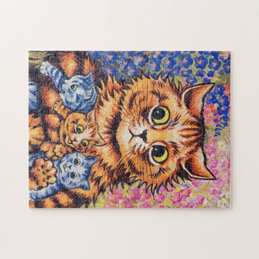 Eine Katze mit ihren Kätzchen von Louis Wain Puzzle (Horizontal)