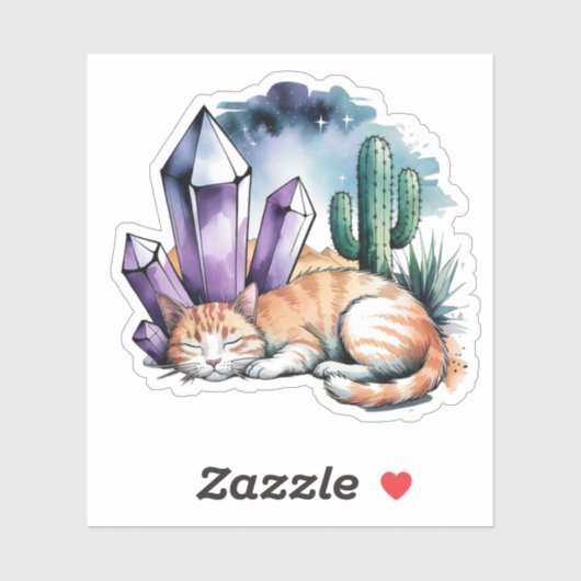 Eine Katze mit Kristallen in der Wüste Aufkleber (Blatt)