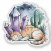 Eine Katze mit Kristallen in der Wüste Aufkleber (Vorderseite)