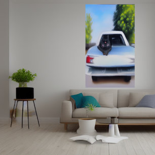 Eine Katze sitzt auf dem Auto AI Art Poster