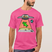 Eine Katze und eine Ente im Ufo T-Shirt (Vorderseite)