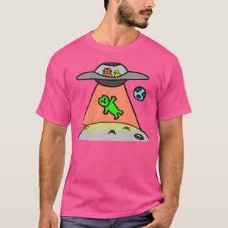 Eine Katze und eine Ente im Ufo T-Shirt