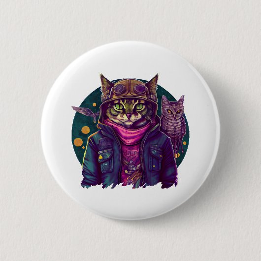 Eine Katze und eine Eule Button (Vorderseite)