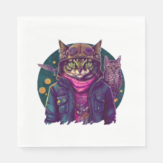 Eine Katze und eine Eule Serviette (Vorderseite)