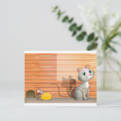 Eine Katze und eine Ratte mit Käse Postkarte (Stehend Vorderseite)
