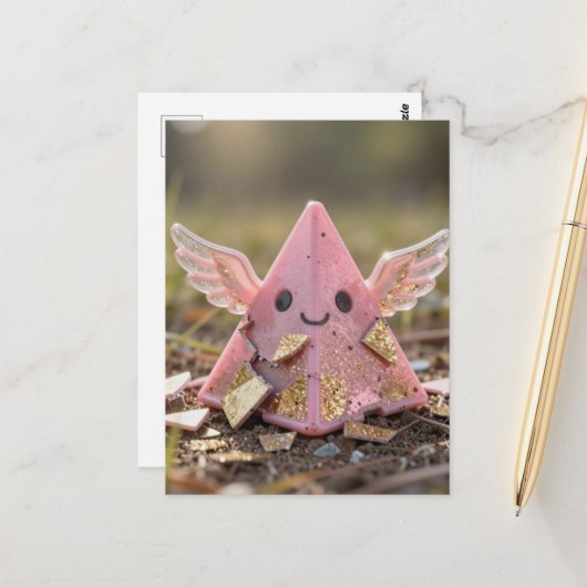 Eine Kawaii fliegende rosa Pyramide Postkarte (Vorderseite/Rückseite Beispiel)