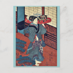 Eine Kellnerin mit einem Tablett von Utagawa, Kuni Postkarte