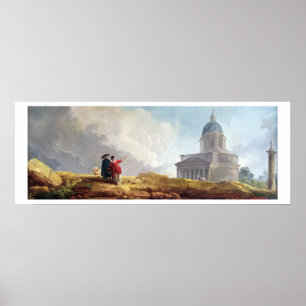 Eine Kirche angezeigt zu einem Reisenden in einem Poster