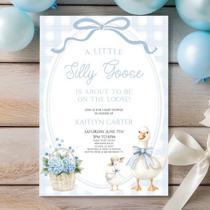 Eine kleine alberne Gans blaue Blumen-Baby-Party Einladung