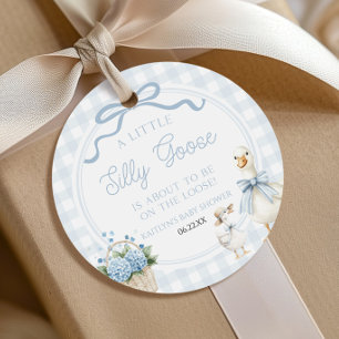 Eine kleine alberne Gans blaue Blumen-Schleife Bab Geschenkanhänger