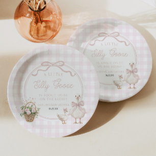 Eine kleine alberne Gans rosa Blumen-Schleife Baby Pappteller