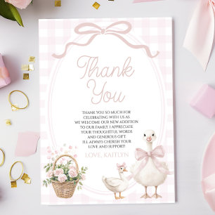 Eine kleine alberne Gans rosa Schleife Blumen Baby Dankeskarte
