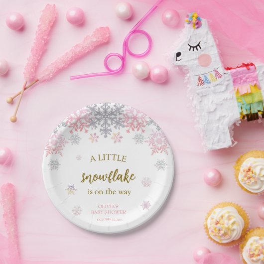 Eine kleine Babydusche mit Schneeflocken Pappteller (Party)