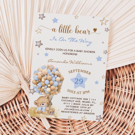 Eine kleine Bear Blue Baby Babydusche Einladung