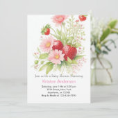 Eine kleine Berry Watercolor Girl Babydusche Einladung (Stehend Vorderseite)