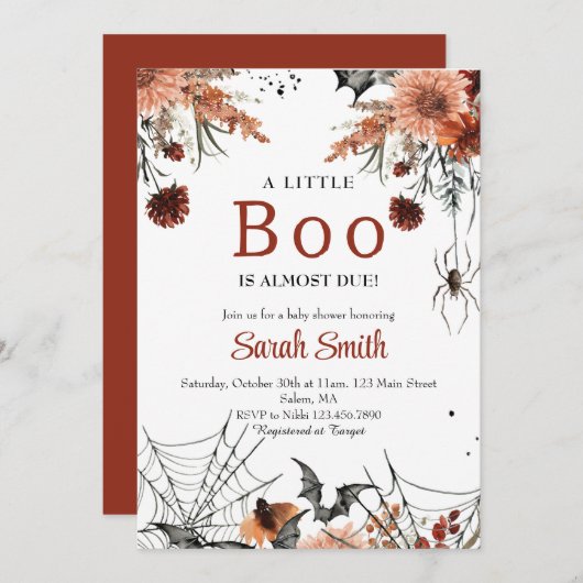 Eine kleine Blumen-Halloween-Babydusche Einladung (Vorne/Hinten)