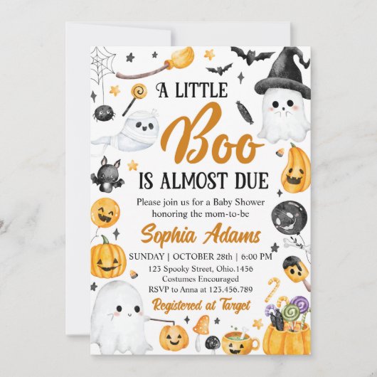 Eine kleine Boo Halloween Ghost Baby Dusche Einladung (Vorderseite)