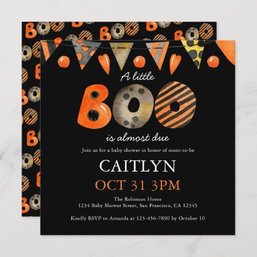 Eine kleine Boo Halloween-Kinderdusche Einladung (Vorne/Hinten)