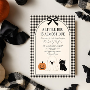 Eine kleine Boo-Minimal-Schwarz-Gingham-Baby-Party Einladung