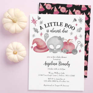 Eine kleine Boo Pink & Graue Halloween Kinderdusch Einladung