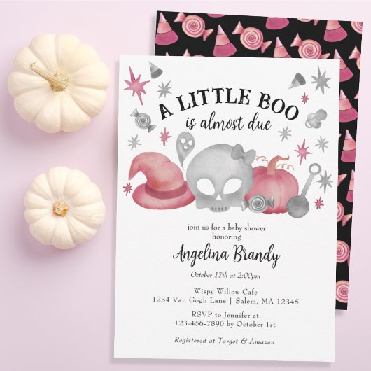 Eine kleine Boo Pink & Graue Halloween Kinderdusch Einladung