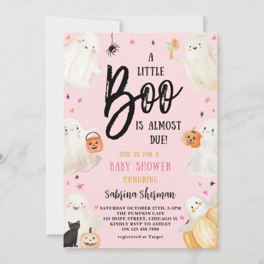 Eine kleine Boo Pink Niedliche Halloween-Kinderdus Einladung (Vorderseite)