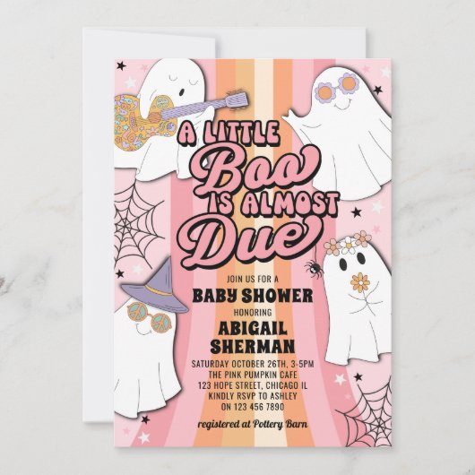 Eine kleine Boo Pink Retro Halloween Girl Babydusc Einladung (Vorderseite)