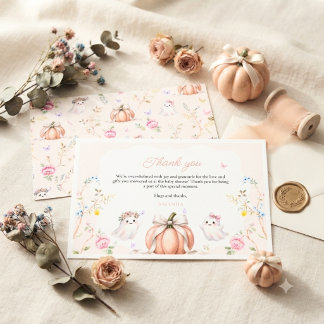 Eine kleine Boo süße rosa Oktober-Babyparty Dankeskarte