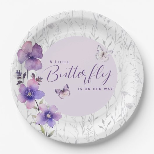 Eine kleine Butterfly Baby Dusche Lila Boho Pappteller (Vorderseite)