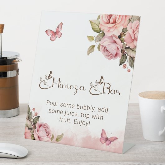 Eine kleine Butterfly Baby Dusche Mimosa Bar Sockelschild (In Situ)