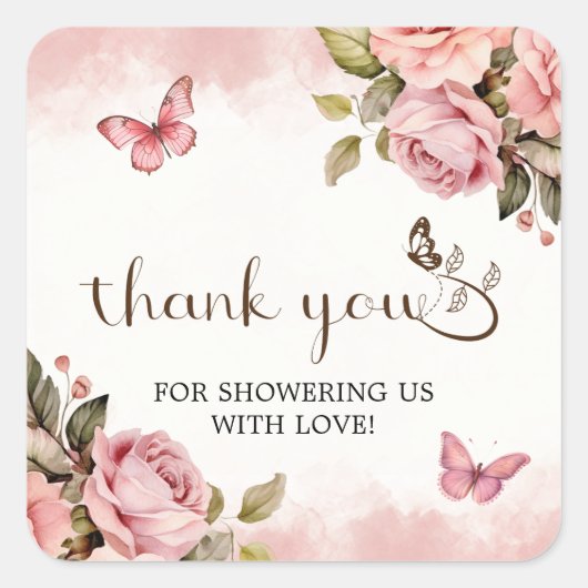 Eine kleine Butterfly-Babydusche Danke Quadratischer Aufkleber (Vorderseite)