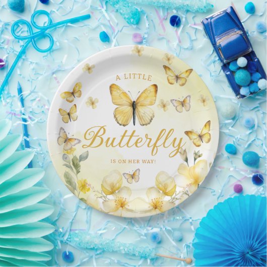 Eine kleine Butterfly-Blütengoldmädchen Babydusche Pappteller (Party)