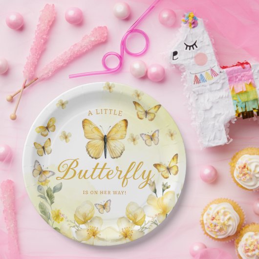 Eine kleine Butterfly-Blütengoldmädchen Babydusche Pappteller (Party)