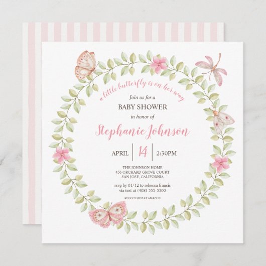 Eine kleine Butterfly Boho Babywanne Einladung (Vorne/Hinten)