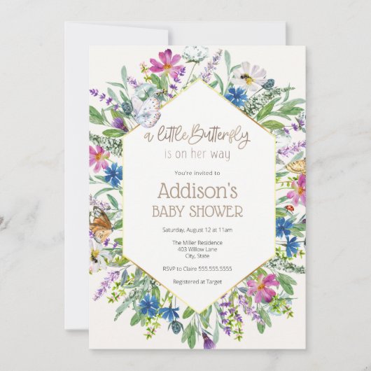 Eine kleine Butterfly ist auf ihrem Weg Baby Dusch Einladung (Vorderseite)