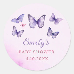 Eine kleine Butterfly-lila Girl-Baby-Dusche Runder Aufkleber