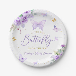 Eine kleine Butterfly-Lila Gold Floral Baby Dusche Pappteller