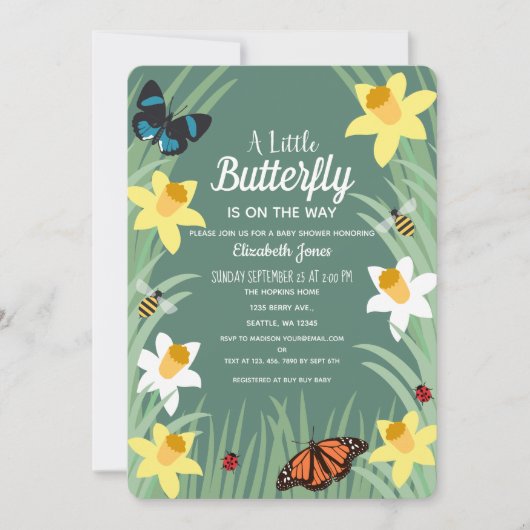 Eine kleine Butterfly Spring Baby Dusche Einladung (Vorderseite)