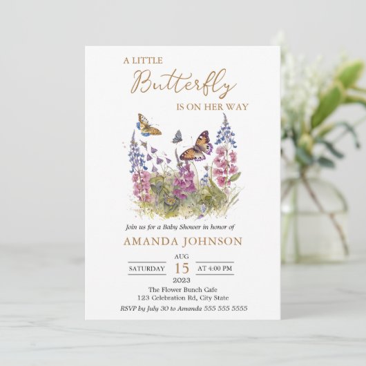 Eine kleine Butterfly-Wildblume Kinderdusche Einladung (Stehend Vorderseite)
