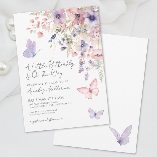 Eine kleine Butterfly-Wildblume Kinderdusche Einladung