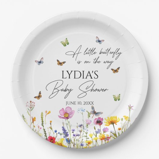 Eine kleine Butterfly-Wildblumen Kinderdusche Pappteller (Vorderseite)