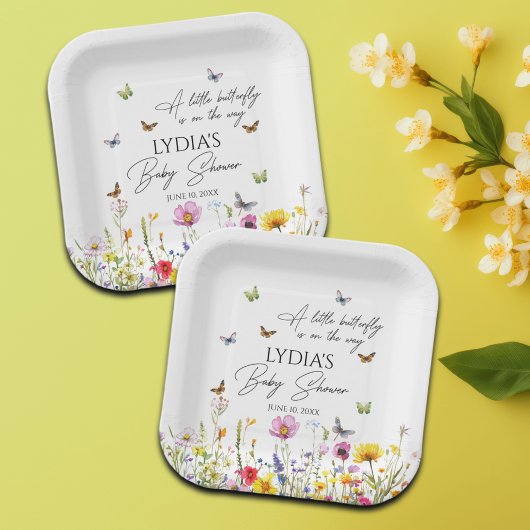 Eine kleine Butterfly-Wildblumen Kinderdusche Pappteller