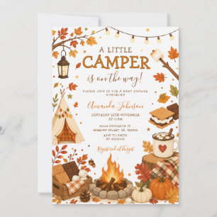 Eine kleine Camper-Baby-Party im Herbst-Wald Einladung