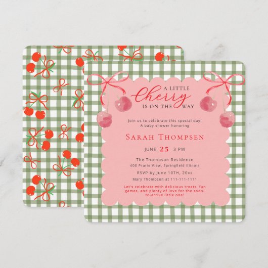 Eine kleine Cherry Baby Dusche Einladung (Vorne/Hinten)