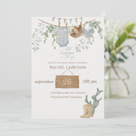 Eine kleine Cowboy-Babydusche Einladung (Stehend Vorderseite)