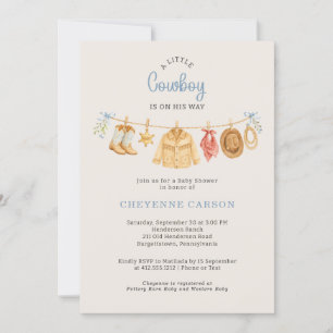Eine kleine Cowboy-Blau-Gingham-Baby-Party Einladung
