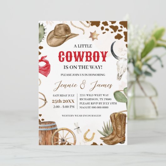 Eine kleine Cowboy-Dusche Einladung (Stehend Vorderseite)