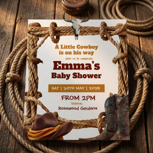 Eine kleine Cowboy-Seil-und-Stiefel Western-Baby-P Einladung